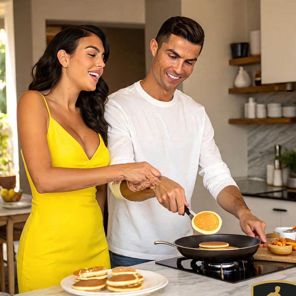 Cristiano Ronaldo and Georgina Rodriguez Cooking Pancake
