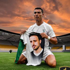 Cristiano Ronaldo Kneeling On A Football Pitch Copy 300x300