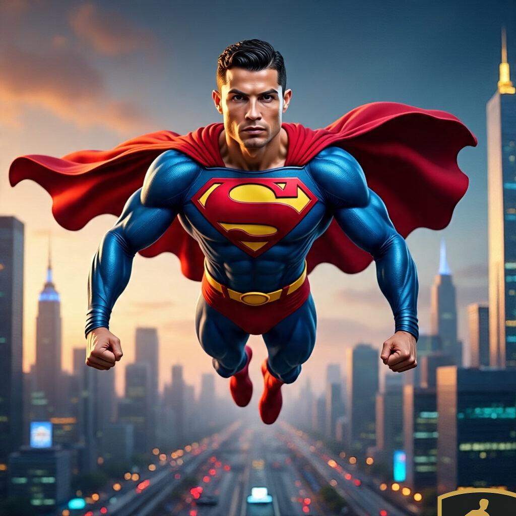 Cristiano Ronaldo As Superman Flying Powerfully Over 1 1024x1024