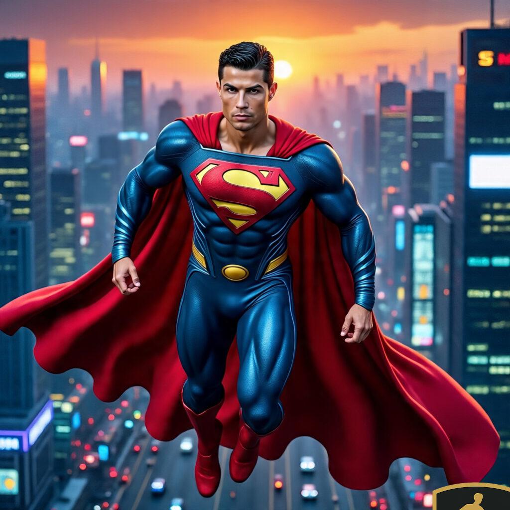 Cristiano Ronaldo As Superman Flying Powerfully Over 1024x1024