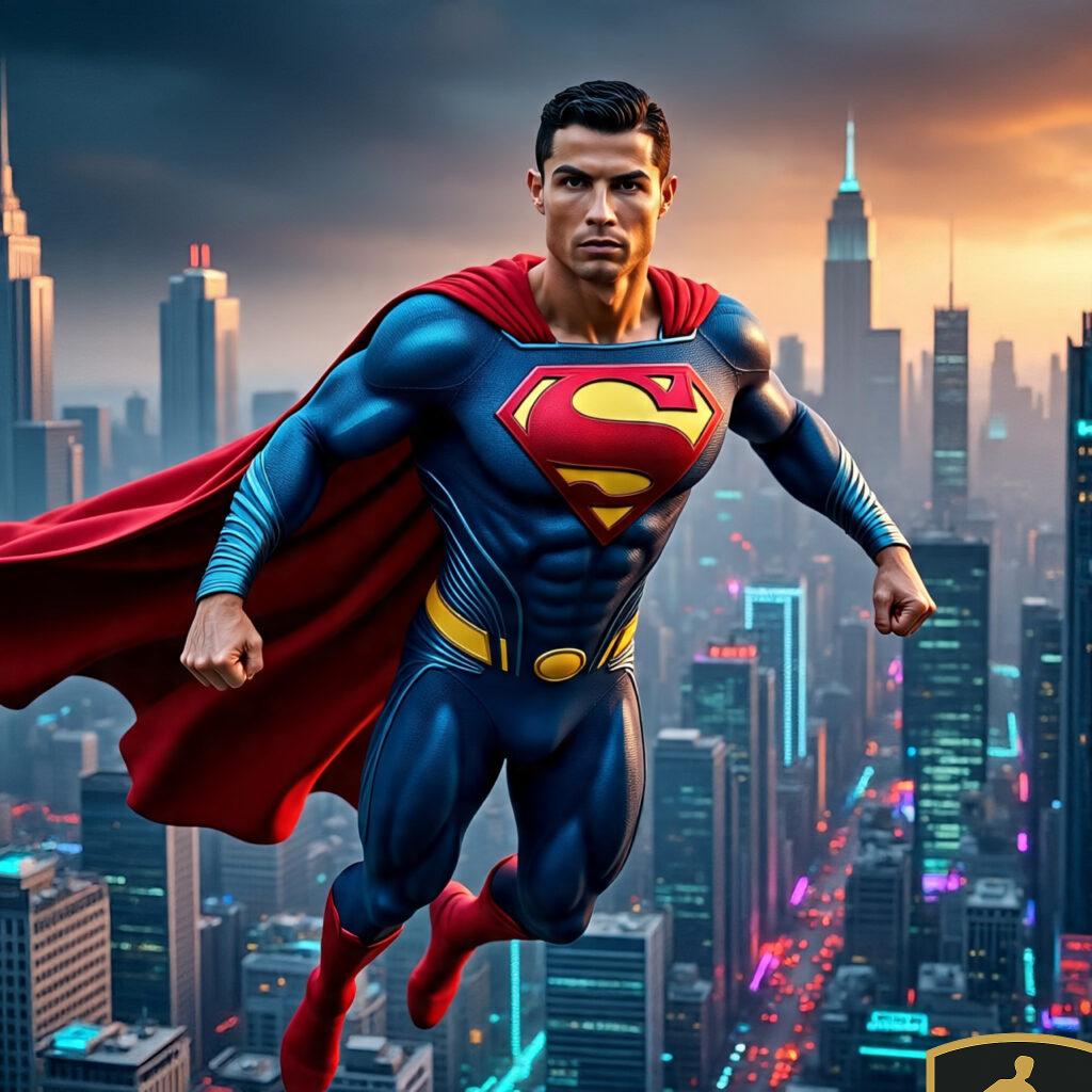 Cristiano Ronaldo As Superman Flying Powerfully Over 2 1024x1024