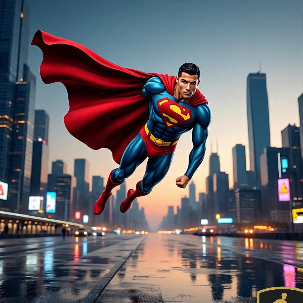 Cristiano Ronaldo As Superman Flying Powerfully Over 3 1024x1024